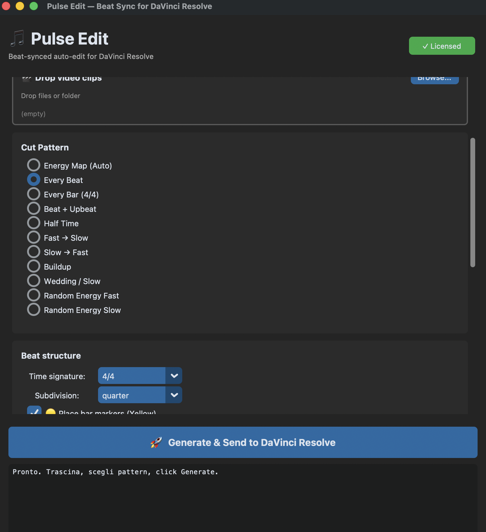Pulse Edit Free cut-pattern list showing the five editing patterns