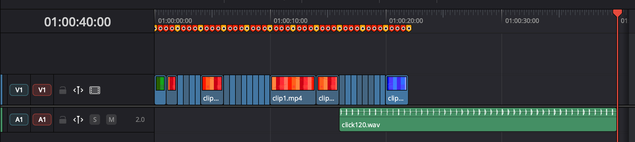 The generated timeline in DaVinci Resolve — clips cut on every beat marker